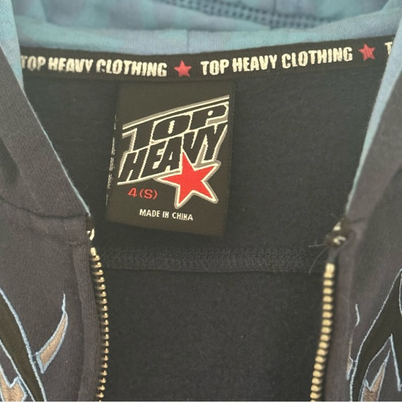 NWT TOP HEAVY Boys Hoodie Zip Up Jacket Y2K Vintage Tribal Dragon Blue Size 4 S - Picture 4 of 8